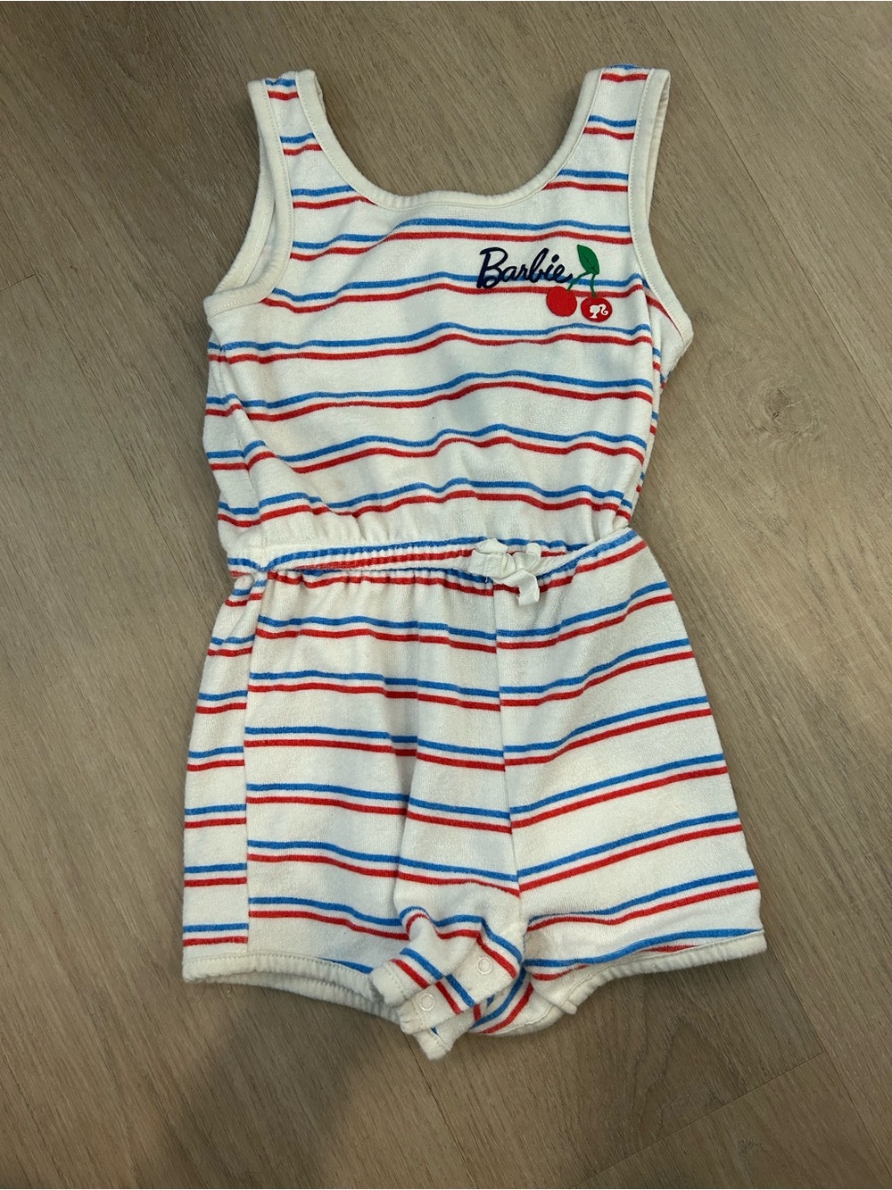Barbie White Tank Romper with Red & Blue Stripes